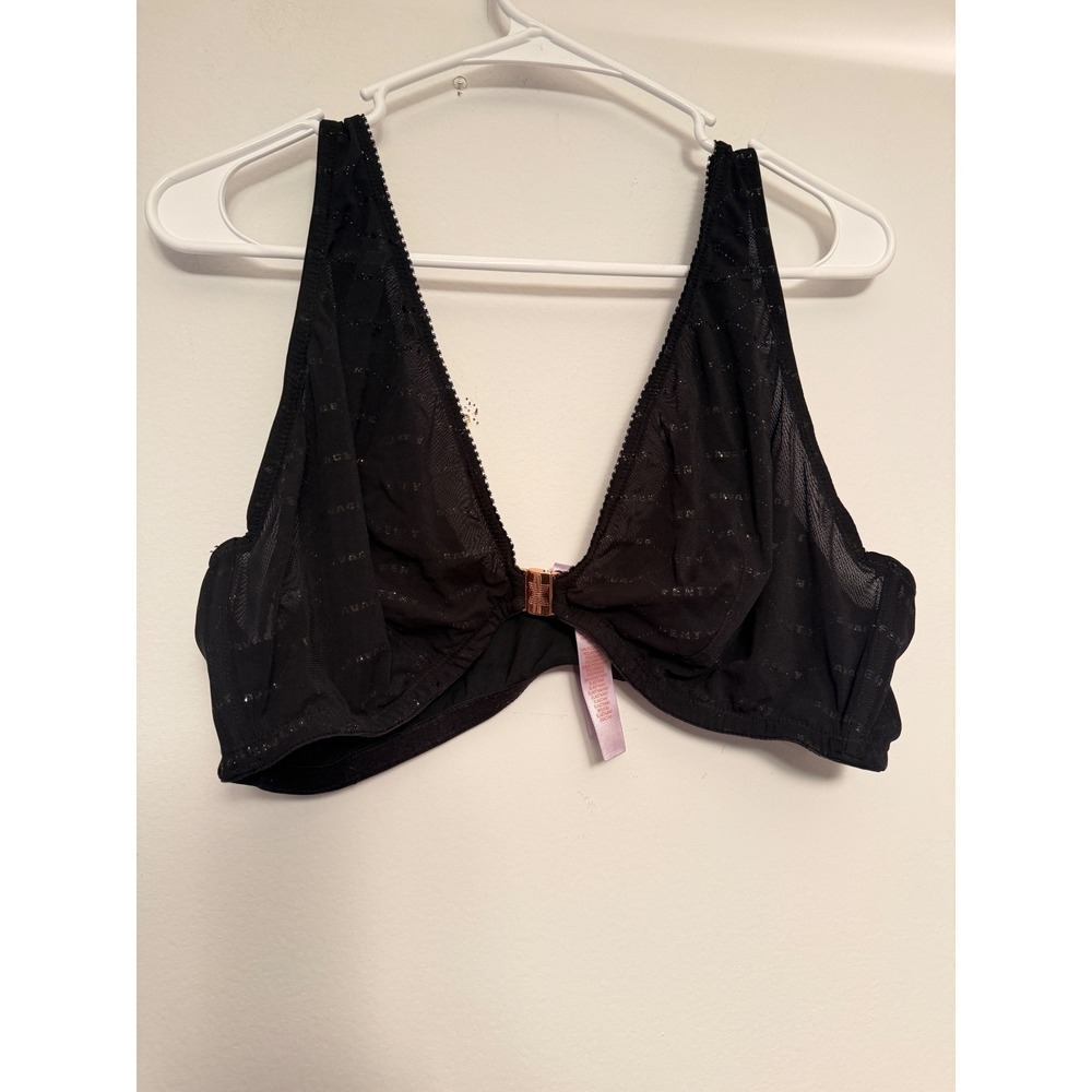 Savage X‎ Fenty Black Mesh Glitter Logo Front Clasp Bralette 3X Womens Lingerie
